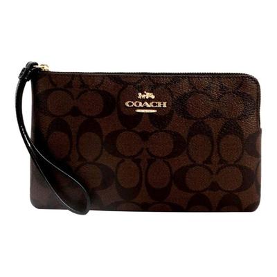 Coach Eckiger Reißverschluss Monogramm Canvas und Leder Mahjong Clutch Tasche Groß Damen Clutch Schwarz Braun 6648-IMAA8