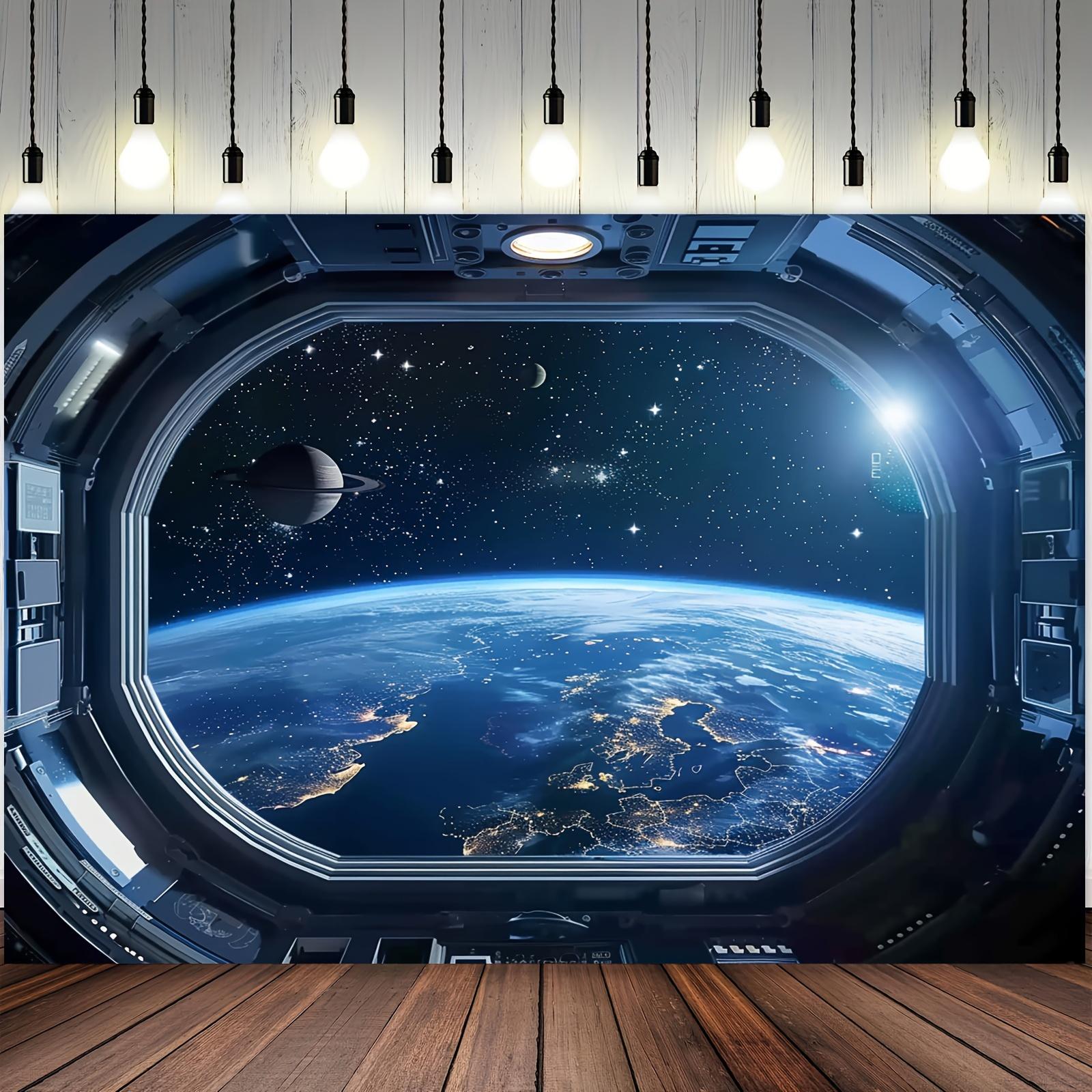 Space themed flags for home office party photo booth backdrops - multi-purpose sci-fi planet decorations for any occasion 150X130cm чёрный