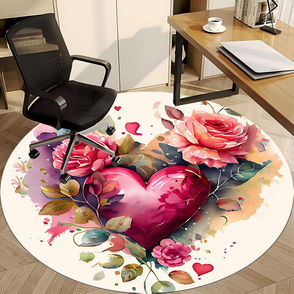 1pc Love Romance Office Round Area Rug, Indoor Mat Suitable ForOffice, Under Office Chairs Bedroom Living Room Home Decor T214