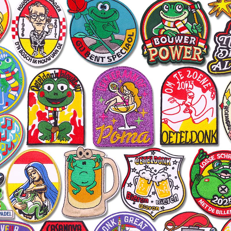 Niederlande Frosch Oeteldonk Emblem Gestickter Aufnäher Niederländischer Karneval Aufnäher Aufbügelbilder Für Kleidung DIY Feier Geschenke