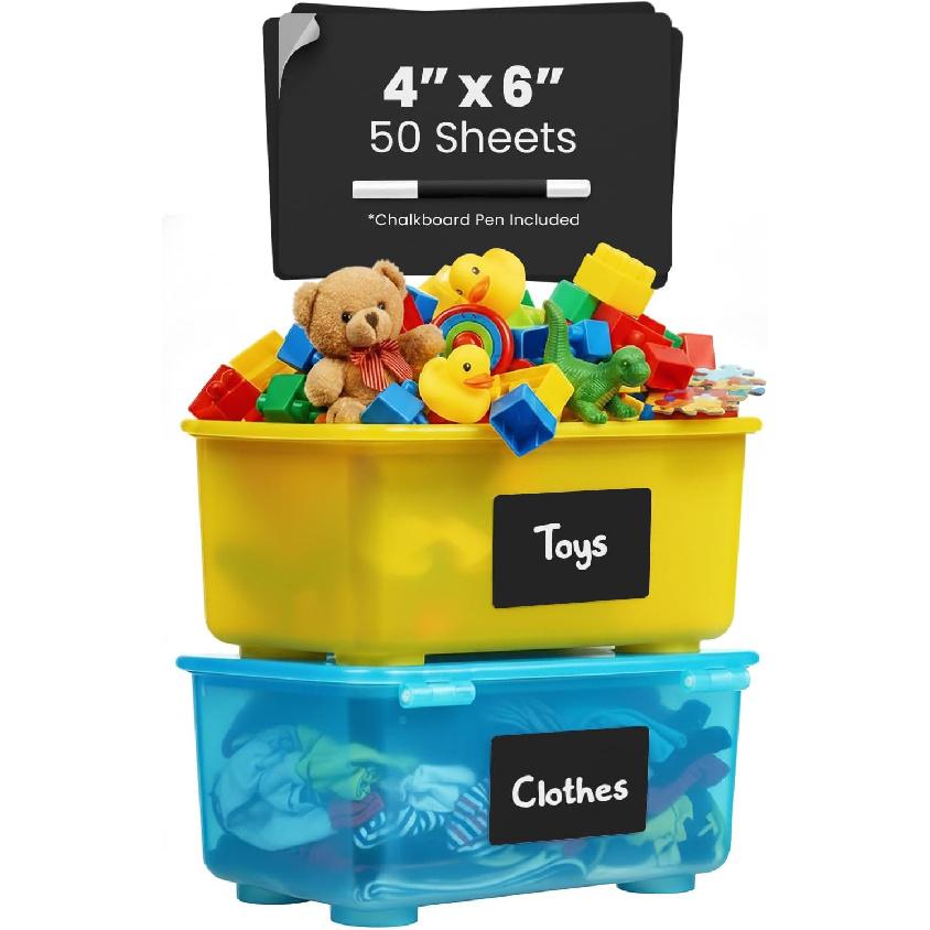 MESS Large Storage Bin Labels (50 6x4) for Pantry, Organizing, Moving - Removable Labels for Totes and Boxes 6x4 чёрный