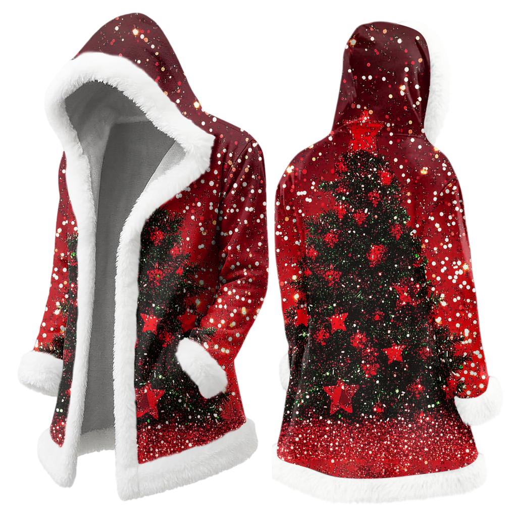 Men's Christmas Long Hooded Cardigan With Pockets Warm Jacket