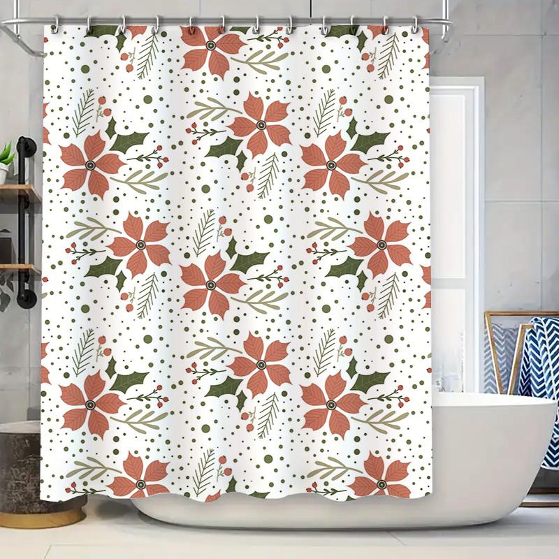 

Cute Floral Shower Curtain Bathroom Decor Waterproof Home Decoration Printing Flower Bath Mat Liner White Orange Green Leaves 39 W60H190(CM)-1 Pcs