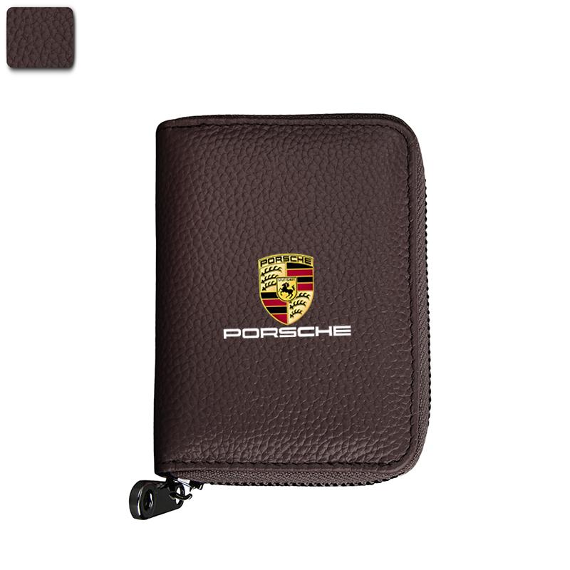 Leather Car Emblem Soft Wallet Mini Credit Card Purse Portable Small Wallet For Porsche 911 Cayenne 918 Pajun 718 Panamera Macan