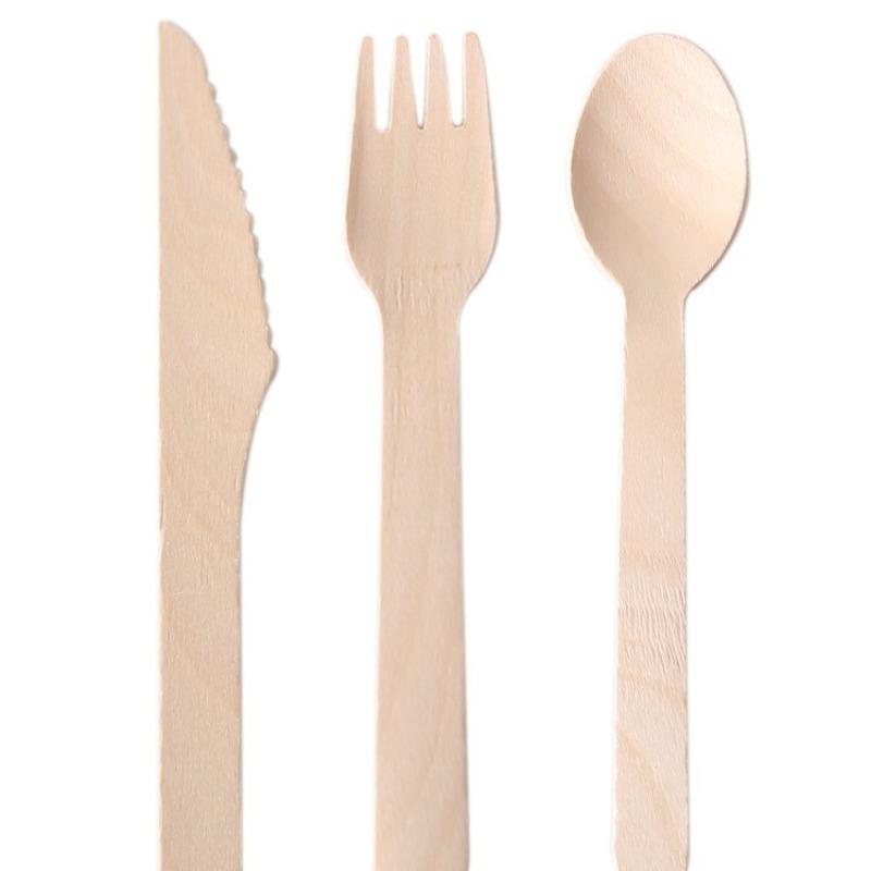 50/100PCS Natural Wooden Disposable Cutlery Set Dessert Cake Knives Forks Spoons for Parties Weddings Cafes Tableware Supplies