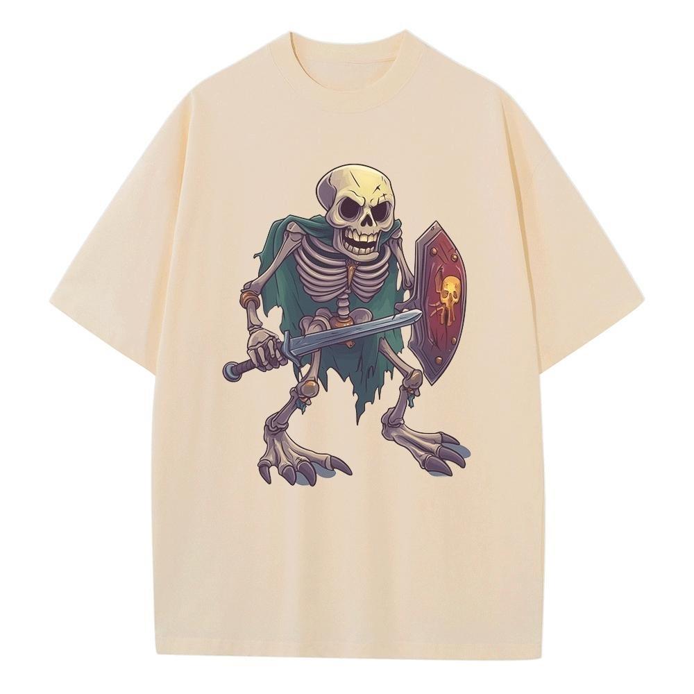 Oversize T Shirt Graphic Tees Shield Sword Skeleton Design Clothes Heavy Comfort Drop Shoulder Vintage T Shirts Mens Tops