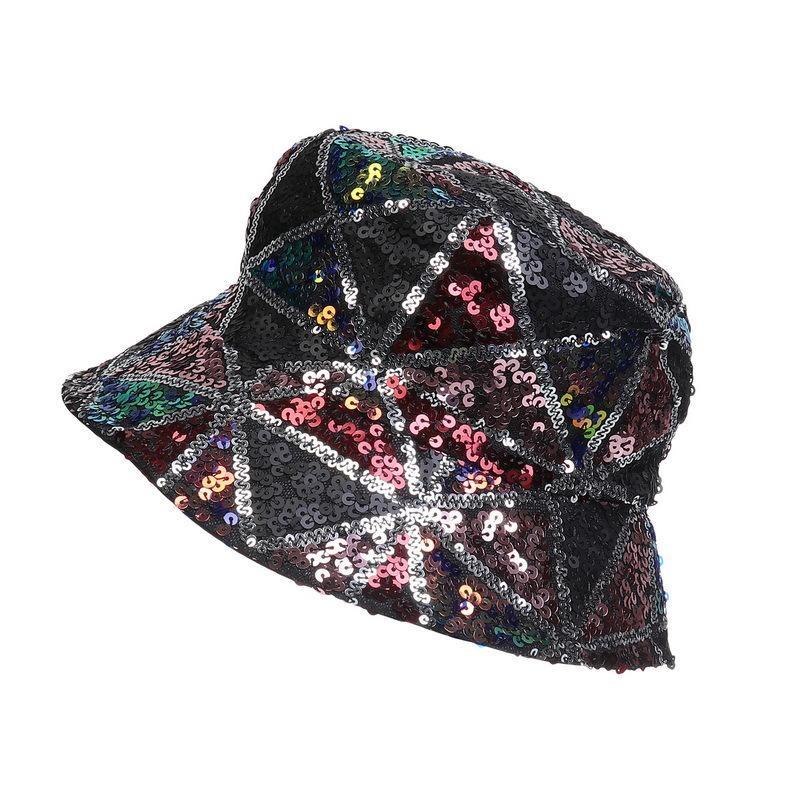 Women Bucket Hat Fishing Cap Sequin Hip-hop Festival Glitter Bling Wide Brim