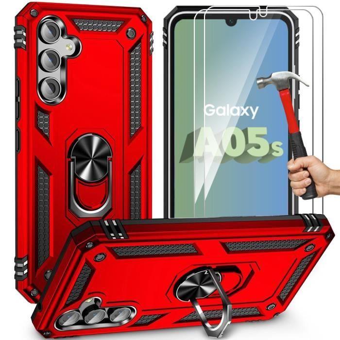 Coque et Verres Trempés - Samsung - A05s - Rouge - Rigide - Support 360°