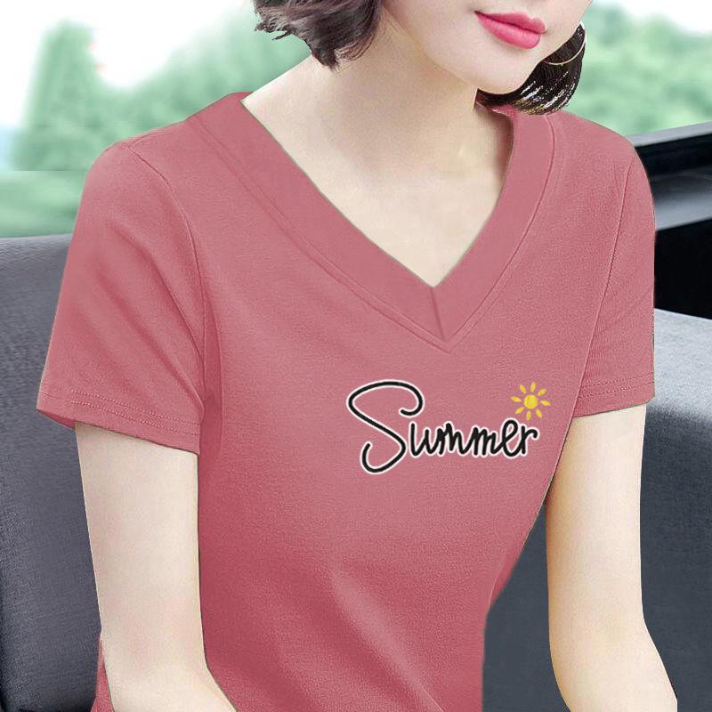 

Women s V-Neck Pure Cotton Summer T-Shirt - Short Sleeve, Chic & Trendy 2025 Design with Loose Fit and Straight Shoulders XL (105-120 jin)
