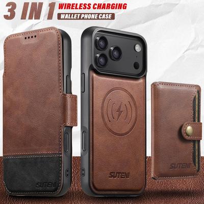 iPhone 17 Pro Max Flip Case: Card Slot, Magnetic, 3-in-1 Wireless Charging Stand, Leather
