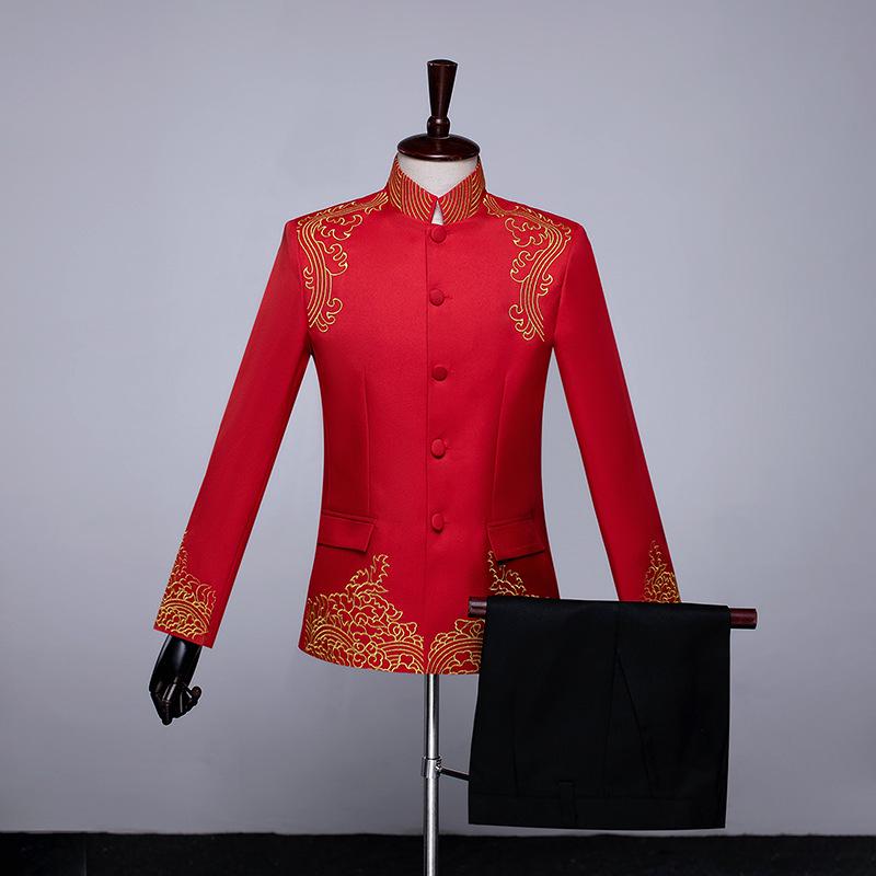Men's Zhongshan Suit Embroidered Choir & Graduation Costume - Chinese Style
