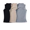 Hot Girl Sexy Slim-Fit Half-High Collar Sleeveless Knitted Top with Chest Cutouts, Women's Tight-Fitting Slimming Knitted Vest