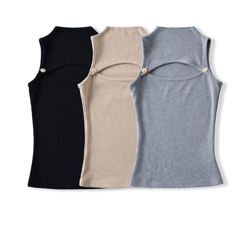 Hot Girl Sexy Slim-Fit Half-High Collar Sleeveless Knitted Top with Chest Cutouts, Women's Tight-Fitting Slimming Knitted Vest