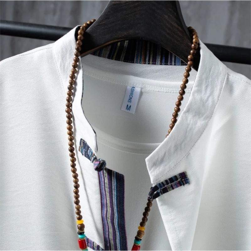 Shirts + Pants summer Cotton linen shorts sleeve Men's Casual Sets Male Fashion trousers and shirts men