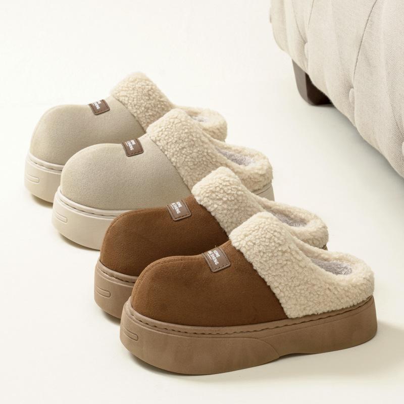 New home slippers autumn and winter shoes indoor thick-soled heightened piled warm non-slip cotton slippers