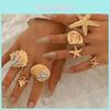 Ocean Starfish Ring Set With Pearl Accents For Women Summer