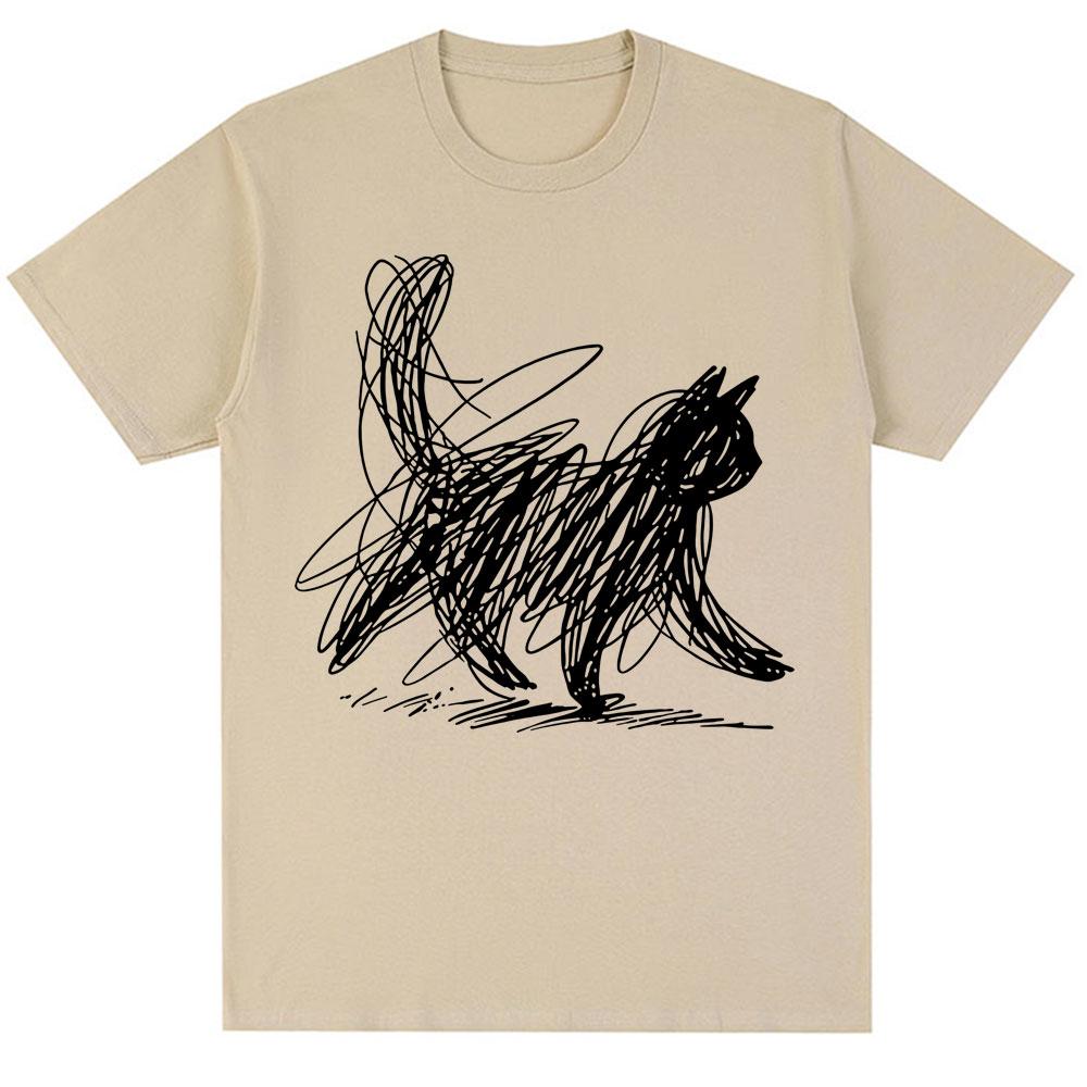 Funny Scribble Cat Japanese Graphic T Shirts Men Women Fashion Harajuku Short Sleeve Oversized Cotton