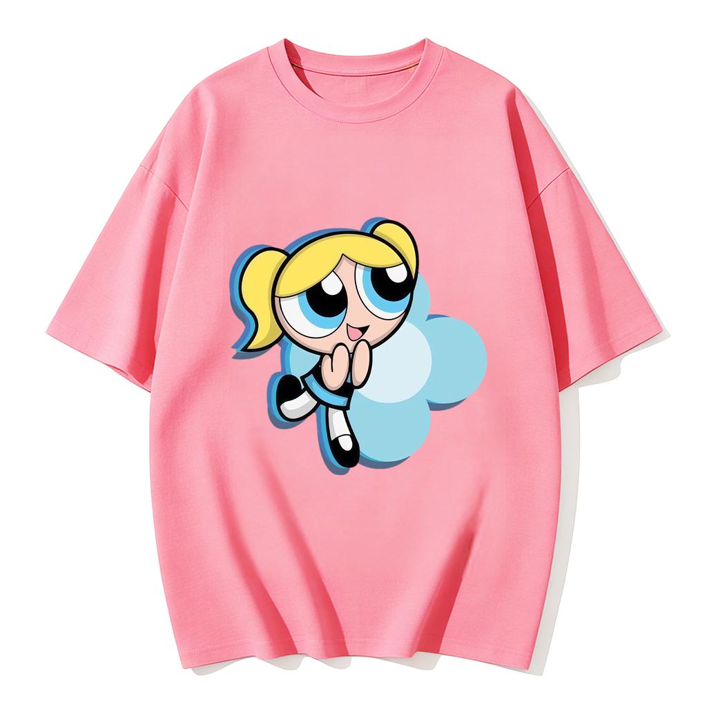 2026 Sommer Niedliche Powerpuff Girls Familien-Matching T-Shirts Cartoon-Druck Baumwoll-T-Shirts Lässige Kurzarm-Oberteile für Kinder und Erwachsene