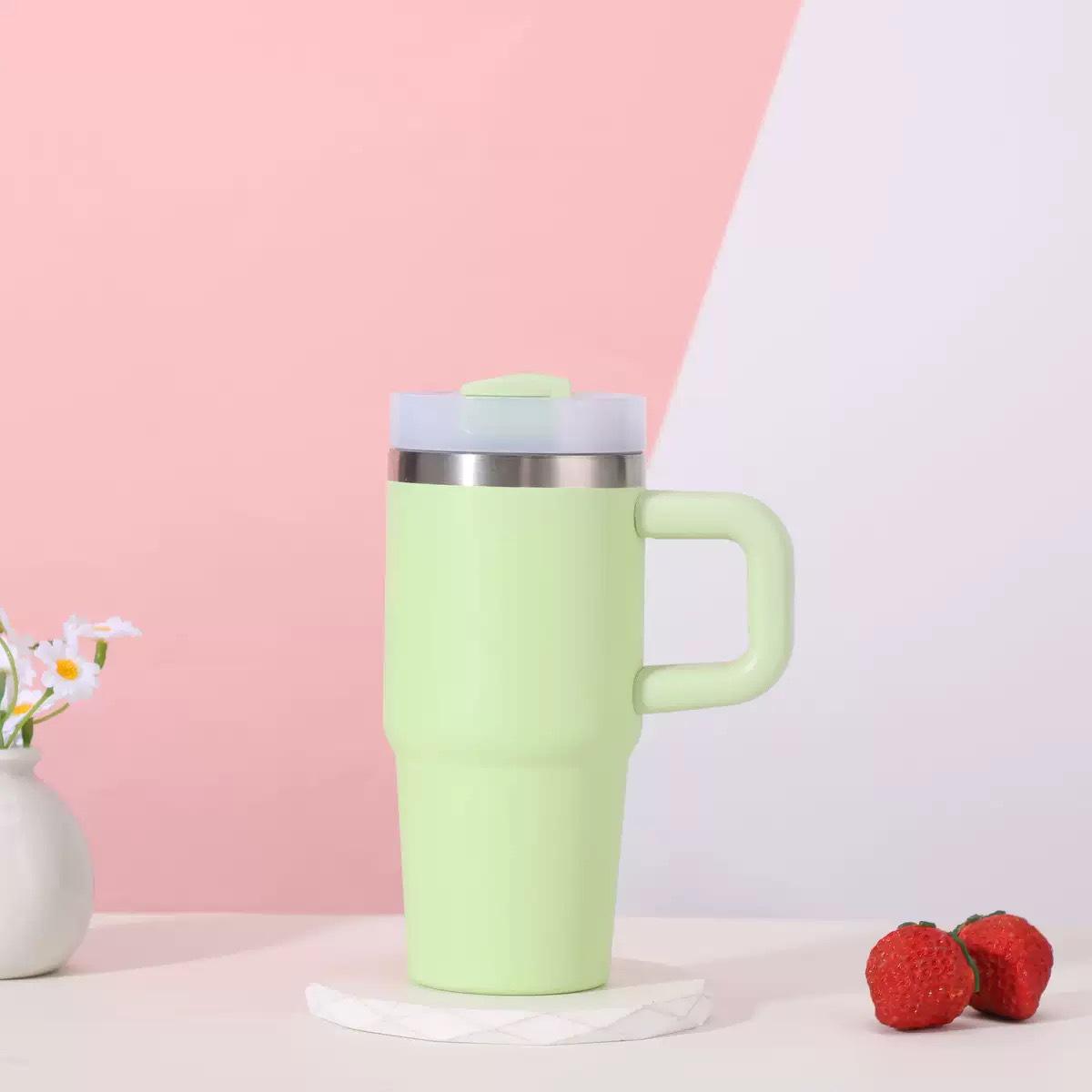 Термокружка Stanley 14 унций для автомобиля с трубочкой 14oz светло-зеленый