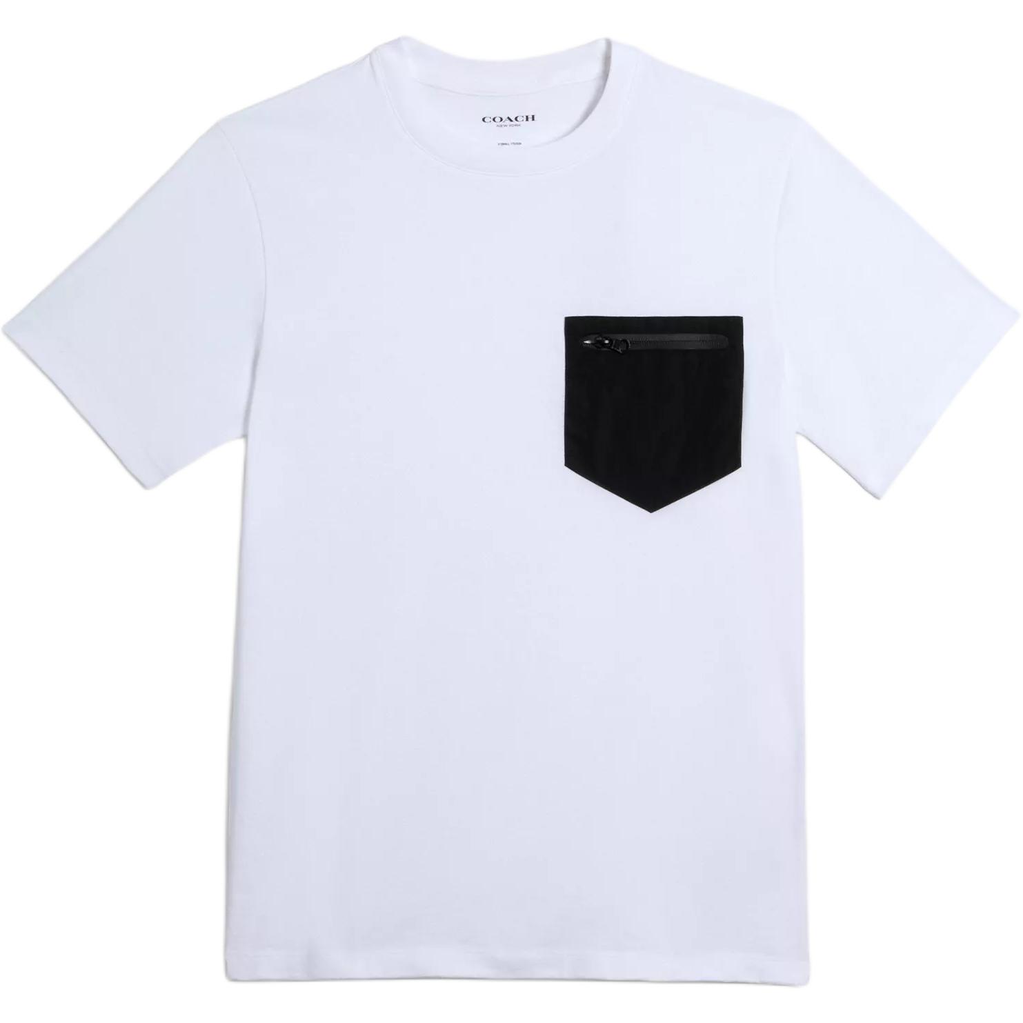 

Coach FW22 Color Block Zipper Pocket Round Neck Casual Short Sleeve T-Shirt Men tops White 89749-WHT S