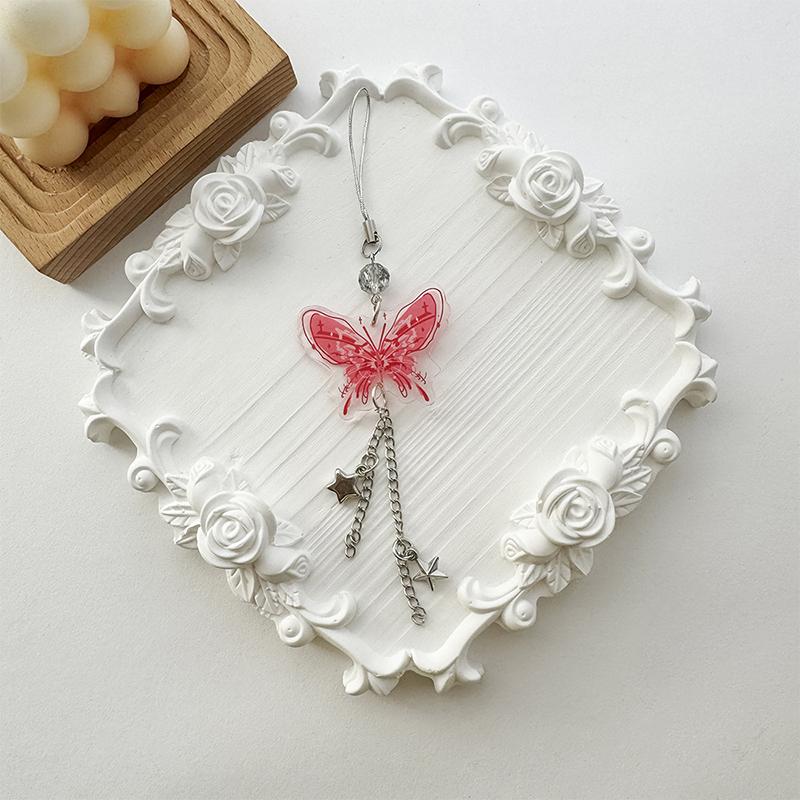 

Y2K бабочка кисточка телефон цепочка милый крутой кулон амулет чехол для наушников подвесной шнур ремешок сумка декор розовый