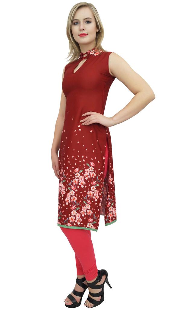 Bimba Women's Sleeveless Black Floral Printed Tunic Designer Kurta Kurti-10