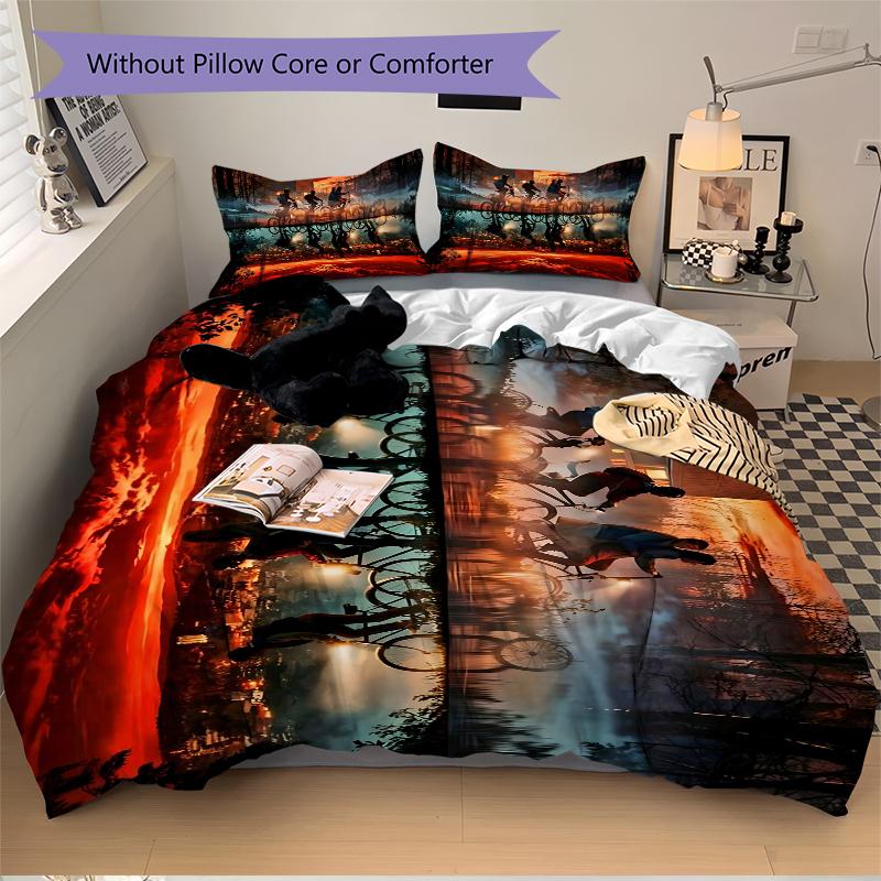 3Pcs Nighttime Urban Adventure Bedding Set Soft Fabric Duvet Cover Pillowcases Christmas Xmas Halloween Gift 1 Duvet Cover 2 Pillowcase S160