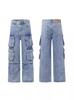 Menswear Unisex Retro Wide-Leg Multi-Pocket Denim Jeans