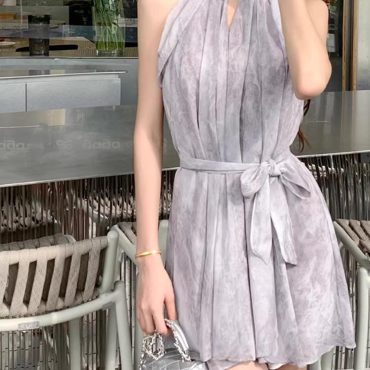 Women's Off-Shoulder Babydoll Halter Dress - Summer 2025 Loose Mini Sleeveless Design