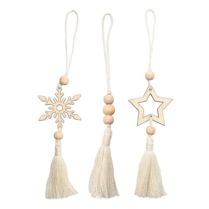 Suspensions en bois avec pompons 3 pièces