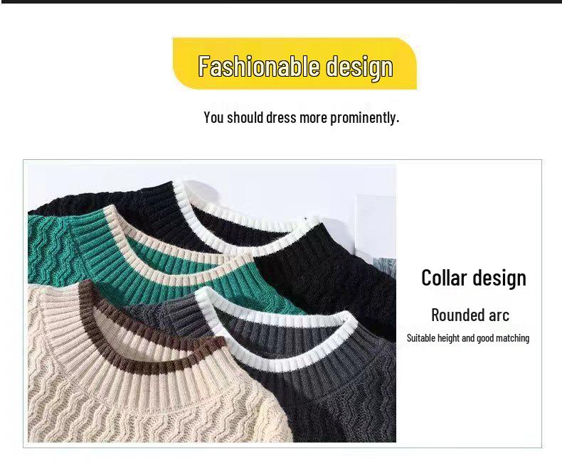 Men's Hand-Knitted Round Neck Sweater: Autumn/Winter Lazy Style, Trendy Teen Fake Two-Piece, Base Layer Knitted Shirt.