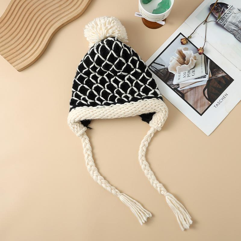 Korean Version of Versatile Thick Woven Plaid Warm Hat Autumn and Winter Fashion Plush Thick Wool Hat Outdoor Cold Hat