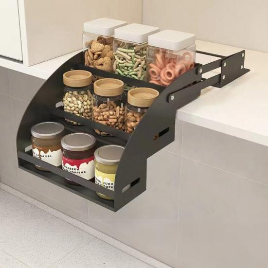 Down Spice Rack 3-Tier Pull Organizer Inside Out Spice Cabinets Space Saving Storage Shelf