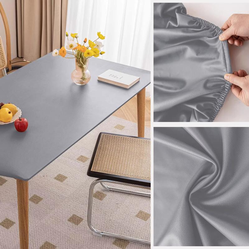 High Aesthetic Waterproof Oil Resistant Tablecloth PU Wash Free Easy Maintain Heat-resistant Fully Wrapped Dining Table and Coffee Table Cloth Cover