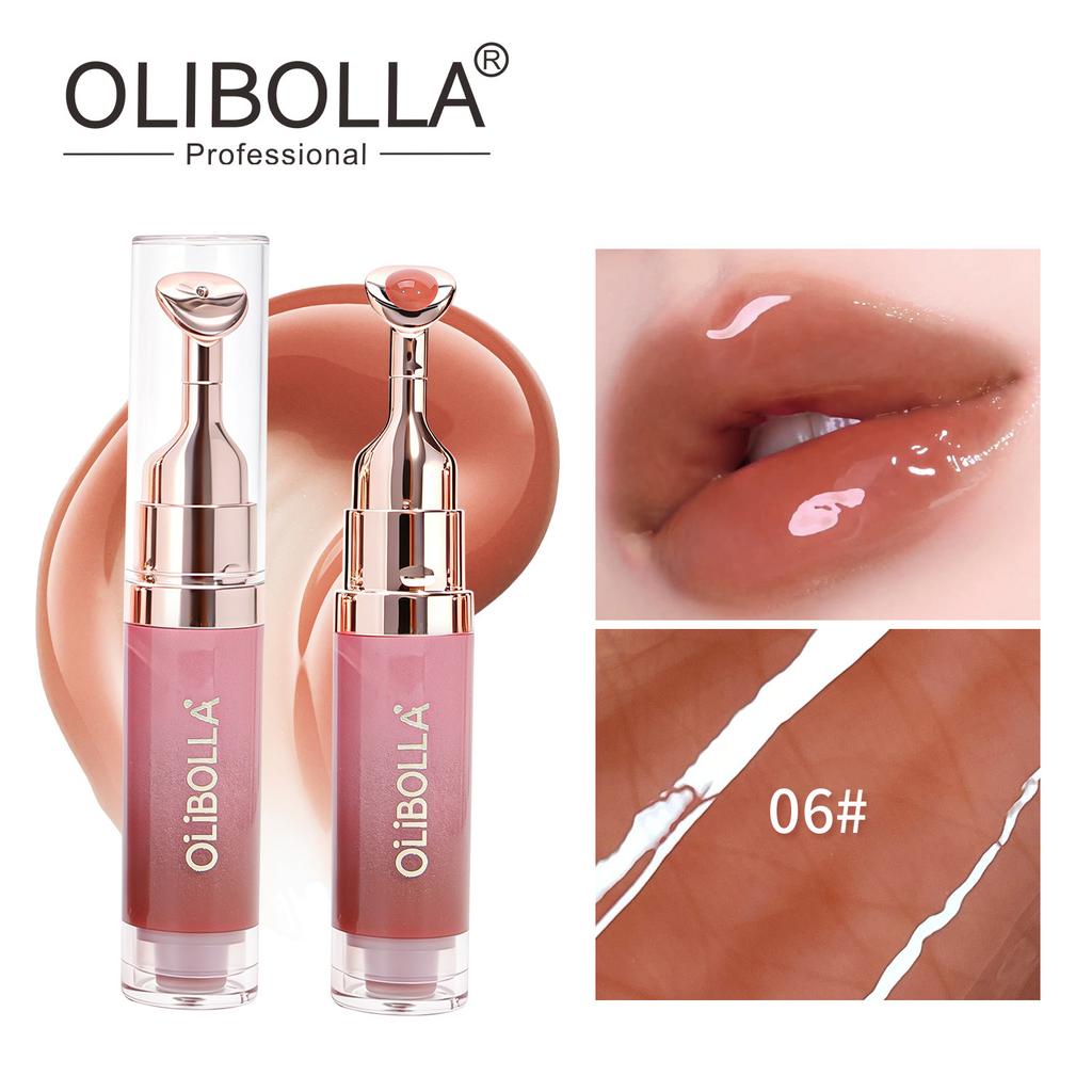 OLIBOLLA Spiegel Lipgloss mit Metall-Applikator, Feuchtigkeitsspendender Lippen-Plumper, Reduziert Lippenfältchen, Lippen-Serum Kosmetik