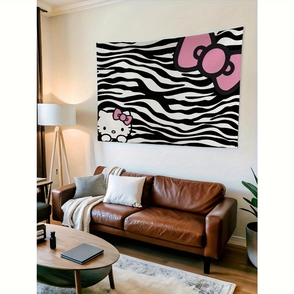Anime wall hanging with black and white horse pattern featuring a pink bow suitable for bedroom decoration and party use