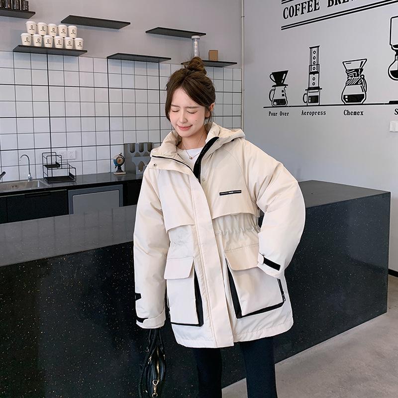 

Женская короткая куртка с капюшоном, ветрозащитная, утолщенная, теплая, зимняя, рабочая куртка-пальто XXL бежевый