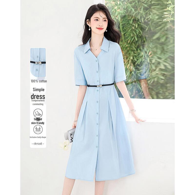 

Elegant Cotton Cinch-Waist Midi Dress L