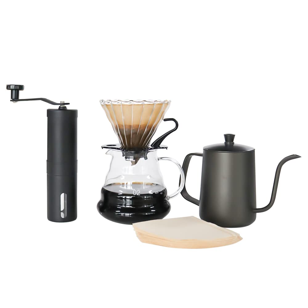SOTECH Coffee Set with Coffee Glass Sharing Coffee Coffee and Coffee Maker Set for Home and Outdoor Use Dripper, Server, Pot, Kettle, Grinder,