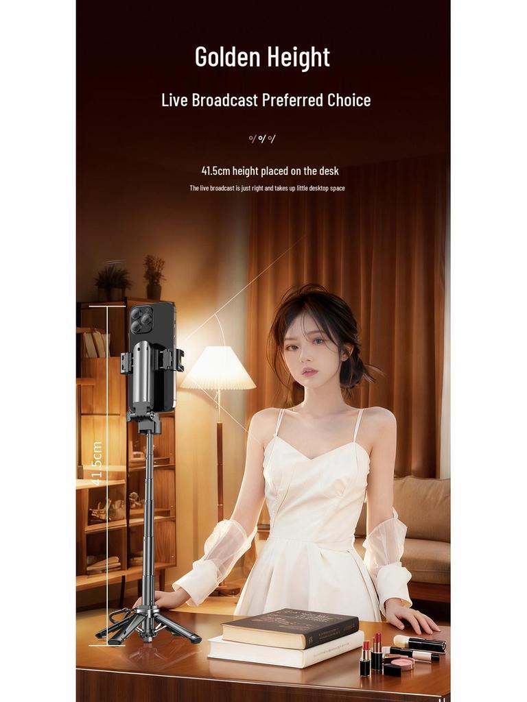 Compact 360° Rotating Selfie Stick with Bluetooth Remote for Live Streaming and Photography