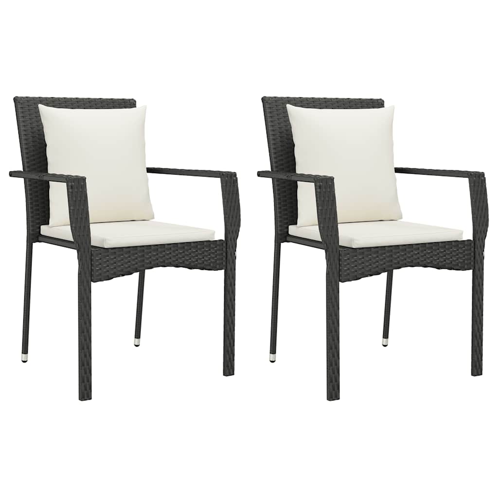 9 Piece Outdoor Dining Set with Cushions Black Poly Rattan