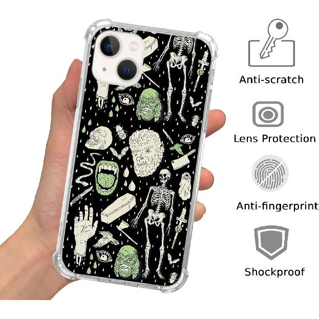 Witchy Skull Art Case Compatible with iPhone 13, Aesthetic Dark and Green Witchcraft Skeleton Bones Case for iPhone 13 for Teens Men and Women,
