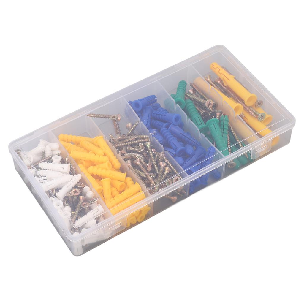 232 Stück Selbstschneidende Schraube Flachkreuzkopf Kohlenstoffstahl 5 Typen Befestigungselement-Set-Kit mit Kunststoffdübel