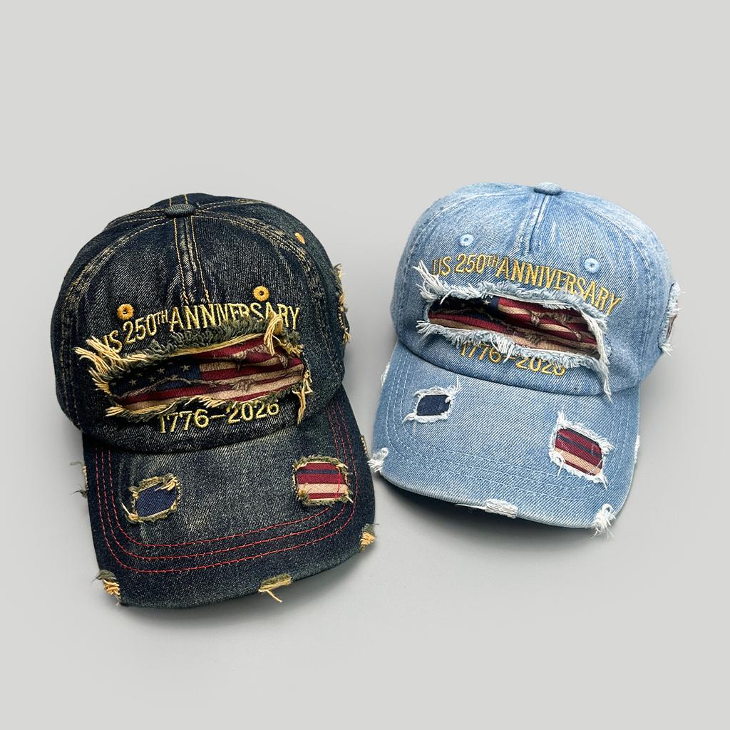 Four Seasons American Retro Ripped Wind Letter Embroidery Baseball Cap Men'S And Women'S American Flag Shade Cap