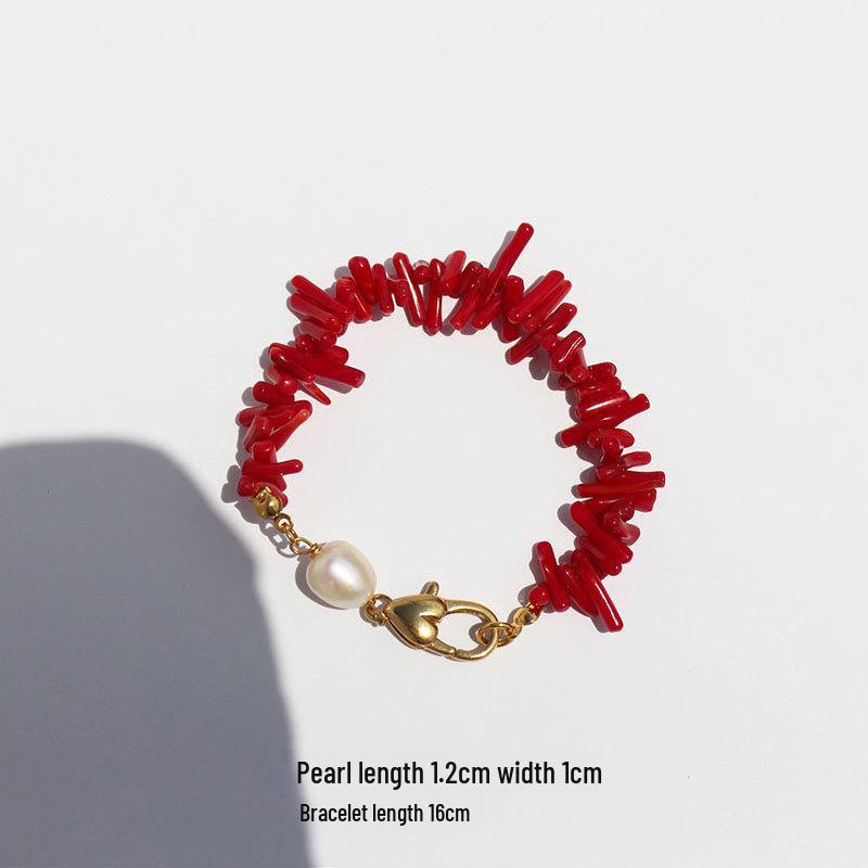 

Ювелирный набор Baoli из красного горного коралла и пресноводного жемчуга - Ожерелье, Браслет, Серьги