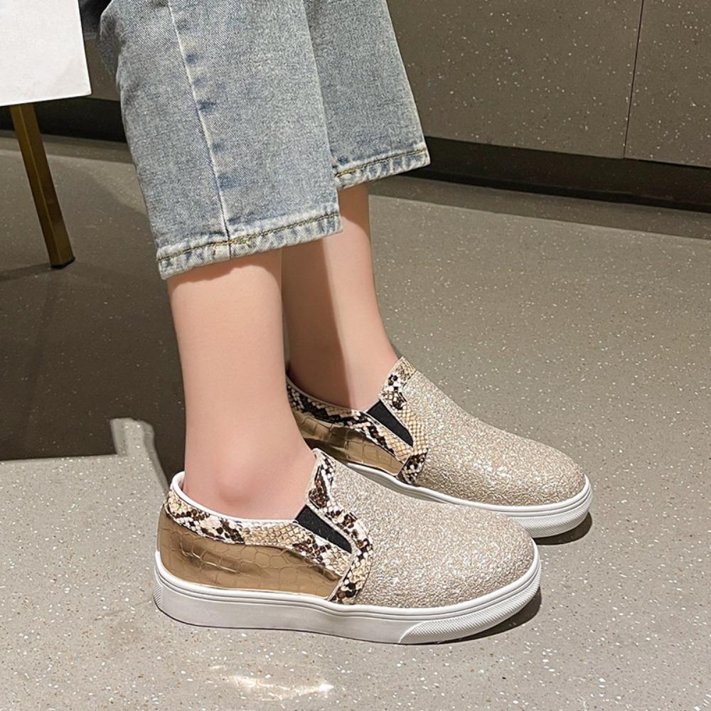 Sequin Flat Shoes Women's Sports Shoes Round Toe Shallow Mouth Sleeve Vulcanized Single Shoes Zapatos De Mujer Size 36-43