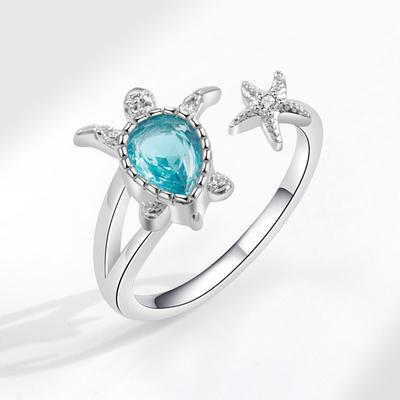 New European And American Rings, Female Animals, Sapphires, Turtles, Sea Stars, Women'S Open Zircon Rings, Jewelry.