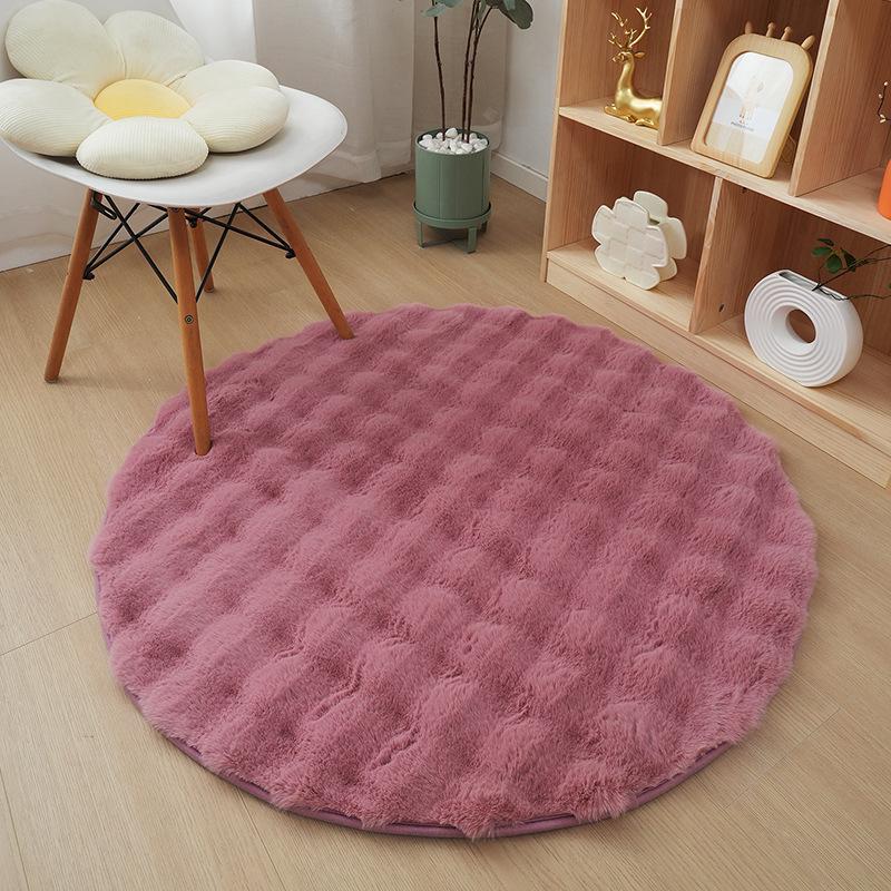 Plush Bubble Velvet Round Carpet for Bedroom or Living Room Floor - Perfect as a Foot Mat or Makeup Chair Cushion.