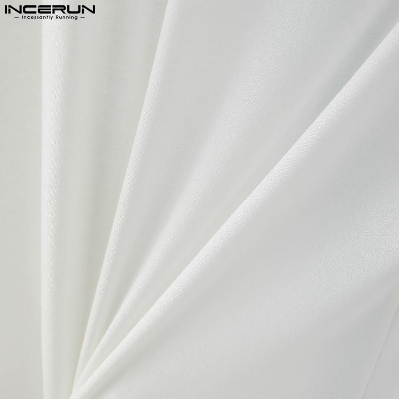 INCERUN Men Lapel Neck Long Sleeve Stitching Slightly Casual Fitted Cropped Tops Undershirts