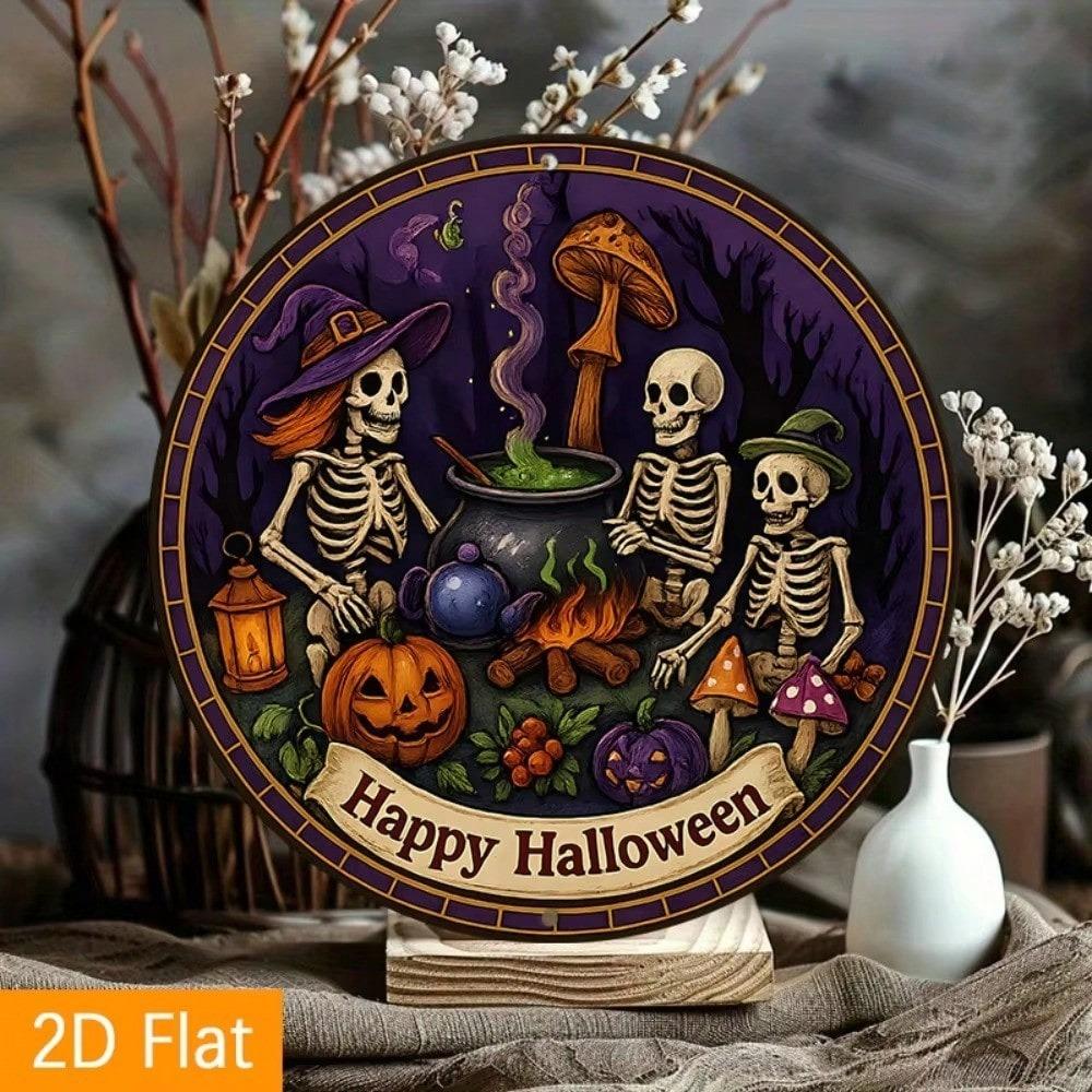 Gothic Iron Wall Art Halloween Pumpkin Cauldron Metal Sign Indoor Outdoor Decor